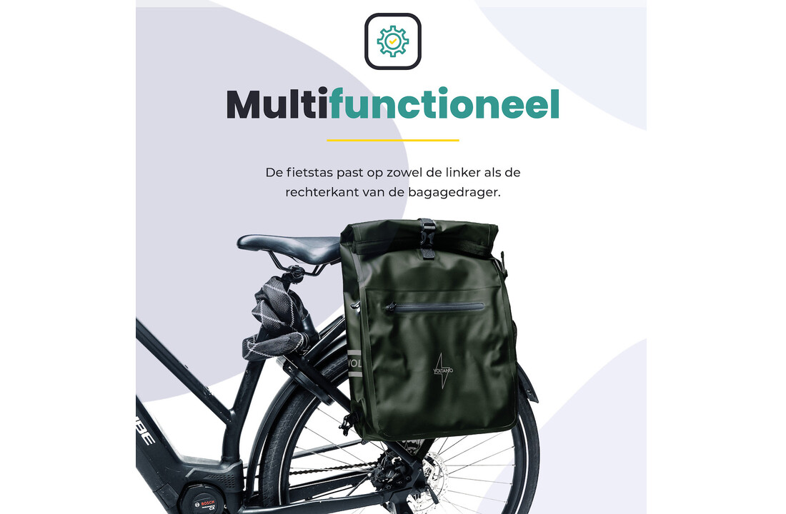 Voltano Luxe Fietstas / Rugtas 28L - Olijf Groen - Enkele Pakaftas - 100% Waterdicht