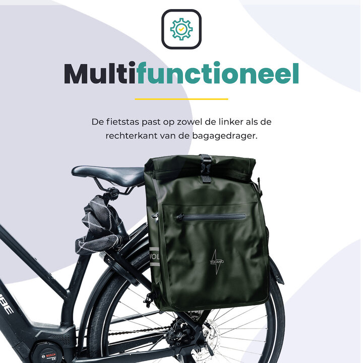 Voltano Luxe Fietstas / Rugtas 28L - Olijf Groen - Enkele Pakaftas - 100% Waterdicht