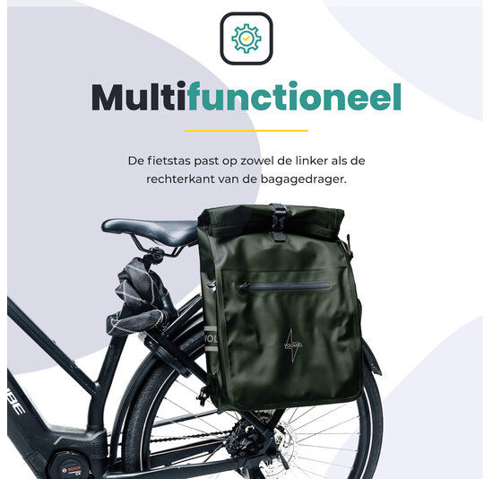 Voltano Luxe Fietstas / Rugtas 28L - Olijf Groen - Enkele Pakaftas - 100% Waterdicht