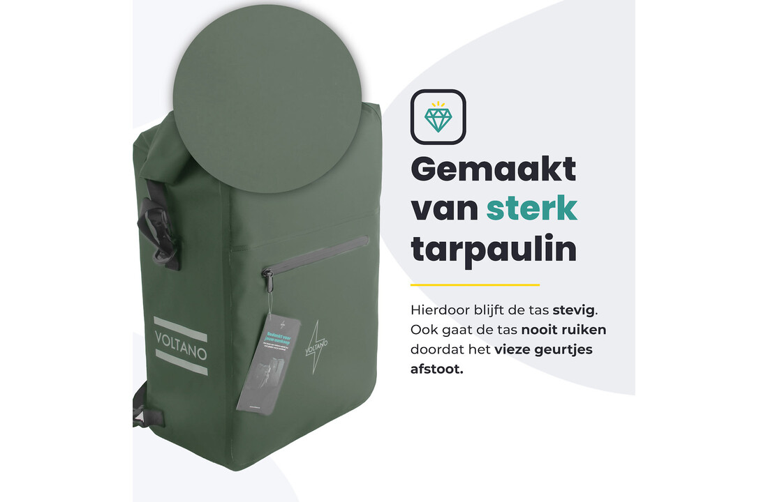 Voltano Luxe Fietstas / Rugtas 28L - Olijf Groen - Enkele Pakaftas - 100% Waterdicht