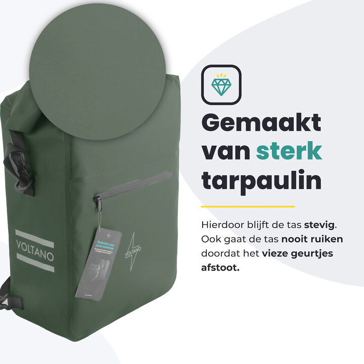 Voltano Luxe Fietstas / Rugtas 28L - Olijf Groen - Enkele Pakaftas - 100% Waterdicht