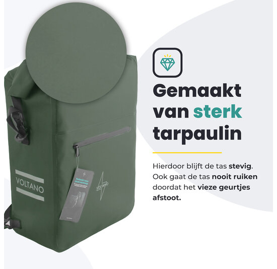 Voltano Luxe Fietstas / Rugtas 28L - Olijf Groen - Enkele Pakaftas - 100% Waterdicht