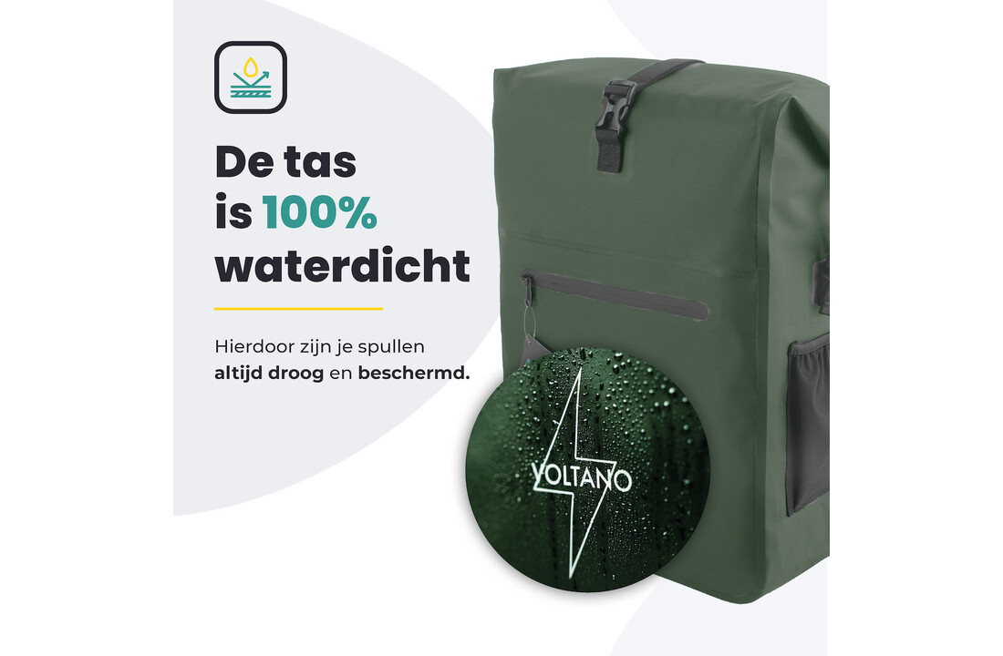 Voltano Luxe Fietstas / Rugtas 28L - Olijf Groen - Enkele Pakaftas - 100% Waterdicht