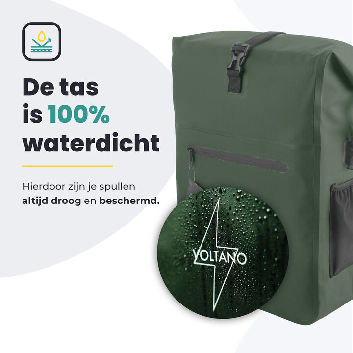 Voltano Luxe Fietstas / Rugtas 28L - Olijf Groen - Enkele Pakaftas - 100% Waterdicht