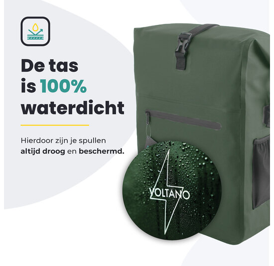 Voltano Luxe Fietstas / Rugtas 28L - Olijf Groen - Enkele Pakaftas - 100% Waterdicht