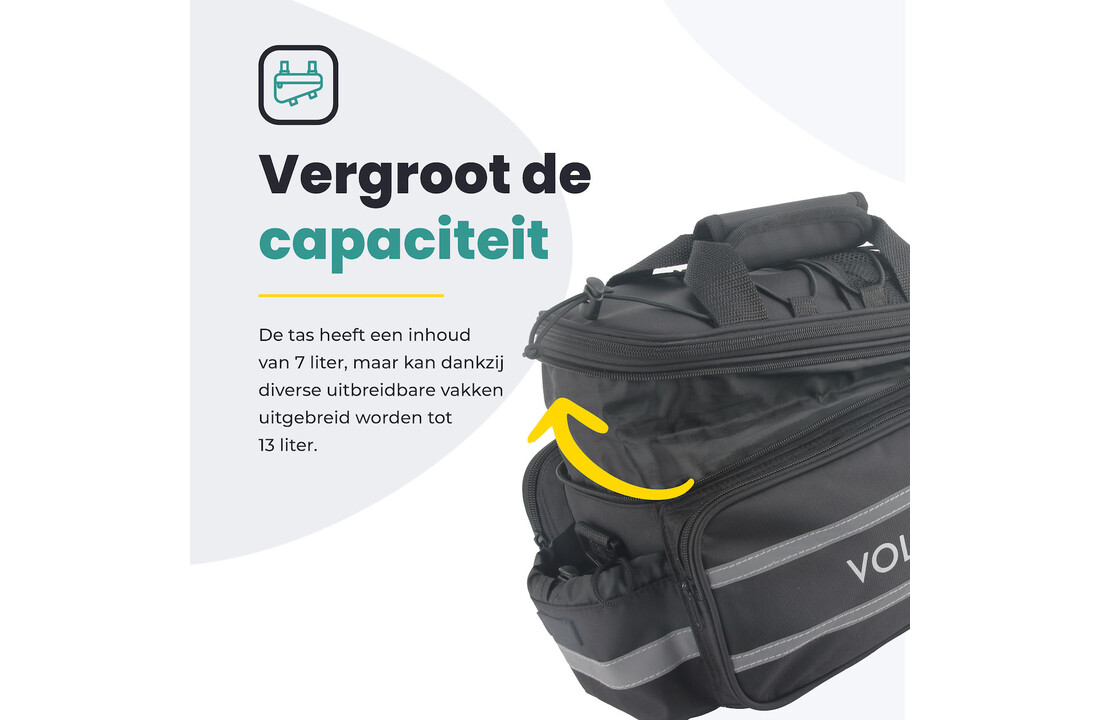 Voltano Luxe Bagagedrager Tas - Enkele fietstas - 100% Waterdicht - 13 Liter