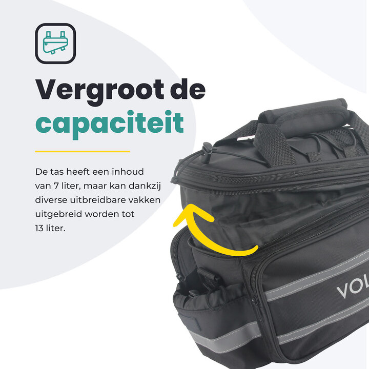 Voltano Luxe Bagagedrager Tas - Enkele fietstas - 100% Waterdicht - 13 Liter