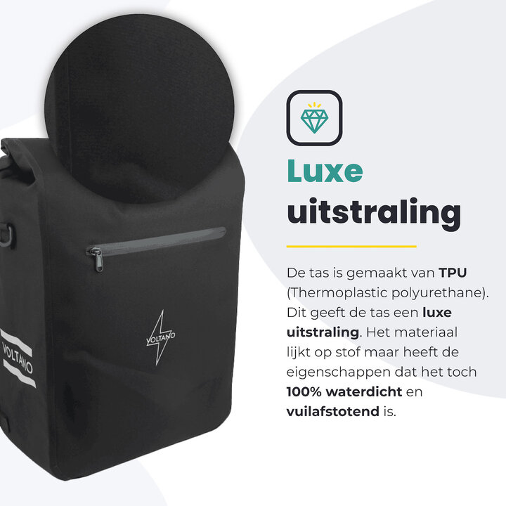 Voltano Luxe E-bike Fietstas / Rugtas - Zwart - 28L - Laptopvak