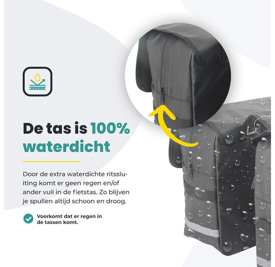 Voltano Luxe Dubbele Fietstas XL - Zwart - 44 Liter - 100% Waterdicht