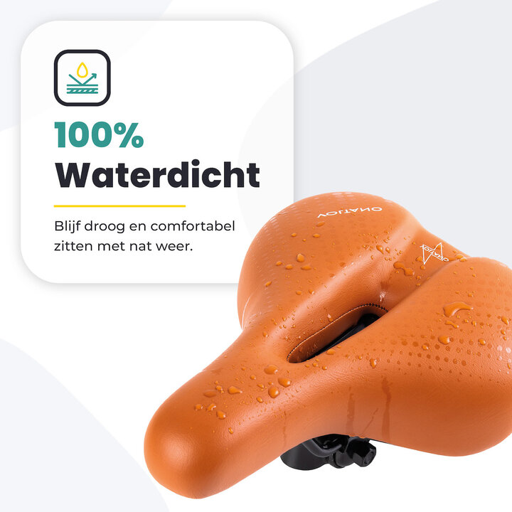 Voltano Dames Fietszadel - Bruin - Uitsparing - Waterdicht - Elastomeer Vering - Gratis Zadelstrop