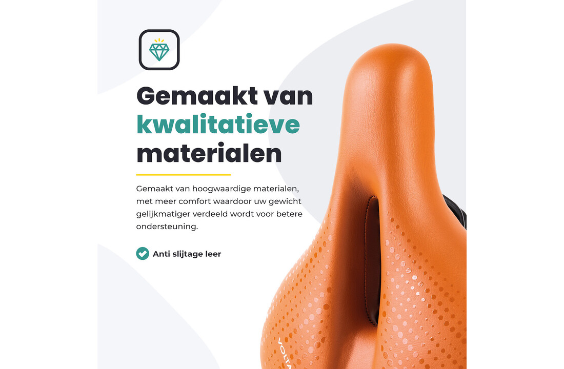 Voltano Dames Fietszadel - Bruin - Uitsparing - Waterdicht - Elastomeer Vering - Gratis Zadelstrop