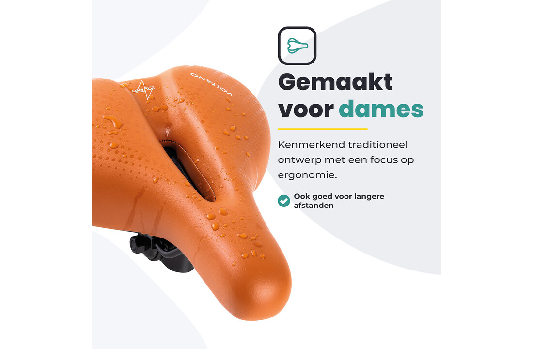 Voltano Dames Fietszadel - Bruin - Uitsparing - Waterdicht - Elastomeer Vering - Gratis Zadelstrop