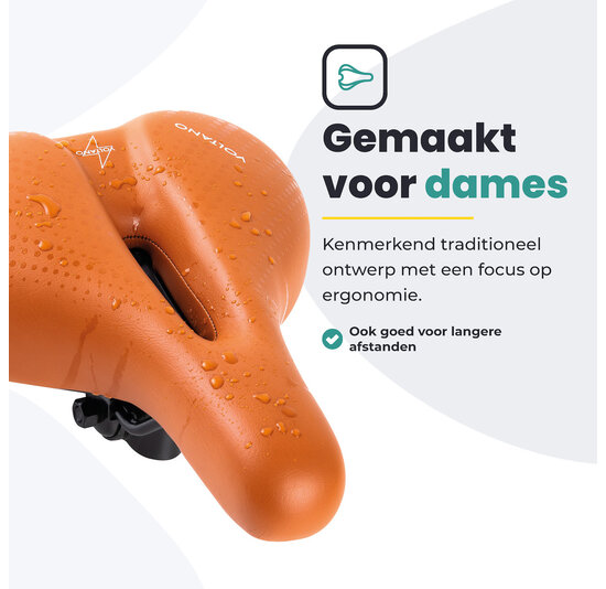Voltano Dames Fietszadel - Bruin - Uitsparing - Waterdicht - Elastomeer Vering - Gratis Zadelstrop