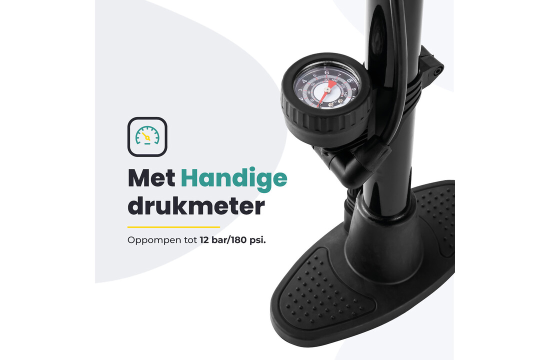 Voltano Hogedruk Fietspomp - Zwart - Manometer - Universele Pomp