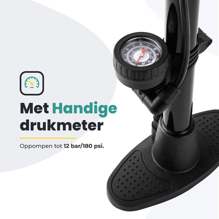 Voltano Hogedruk Fietspomp - Zwart - Manometer - Universele Pomp