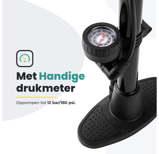Voltano Hogedruk Fietspomp - Zwart - Manometer - Universele Pomp