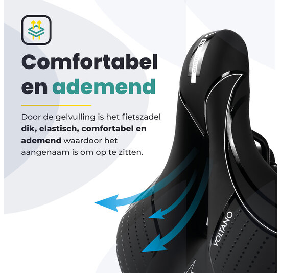 Voltano Fietszadel Essence - Zwart - Unisex - Breed - Gel Zadel