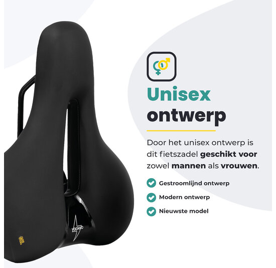 Voltano Fietszadel Elegance - Zwart - Unisex - Breed - Gel Zadel