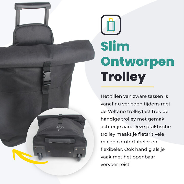 Voltano Fietstrolley Tas - Fietstas en Trolley in 1 - Zwart - 18-28 Liter