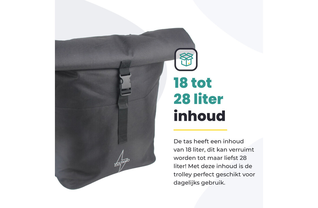 Voltano Fietstrolley Tas - Fietstas en Trolley in 1 - Zwart - 18-28 Liter
