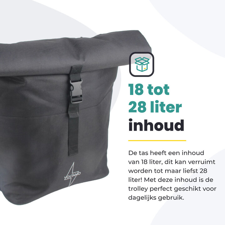 Voltano Fietstrolley Tas - Fietstas en Trolley in 1 - Zwart - 18-28 Liter