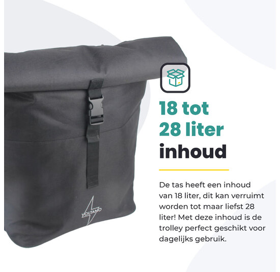 Voltano Fietstrolley Tas - Fietstas en Trolley in 1 - Zwart - 18-28 Liter