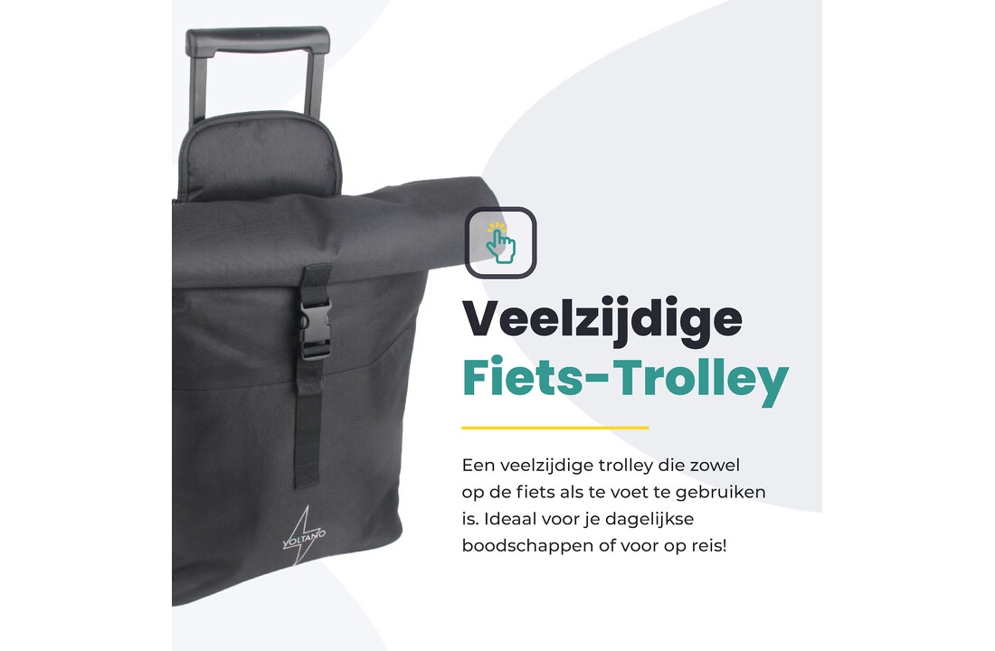 Voltano Fietstrolley Tas - Fietstas en Trolley in 1 - Zwart - 18-28 Liter