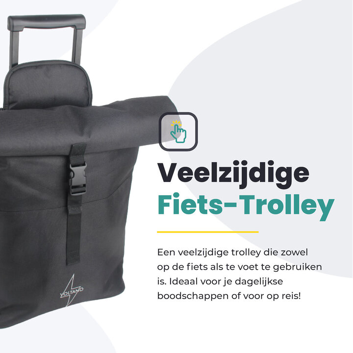 Voltano Fietstrolley Tas - Fietstas en Trolley in 1 - Zwart - 18-28 Liter