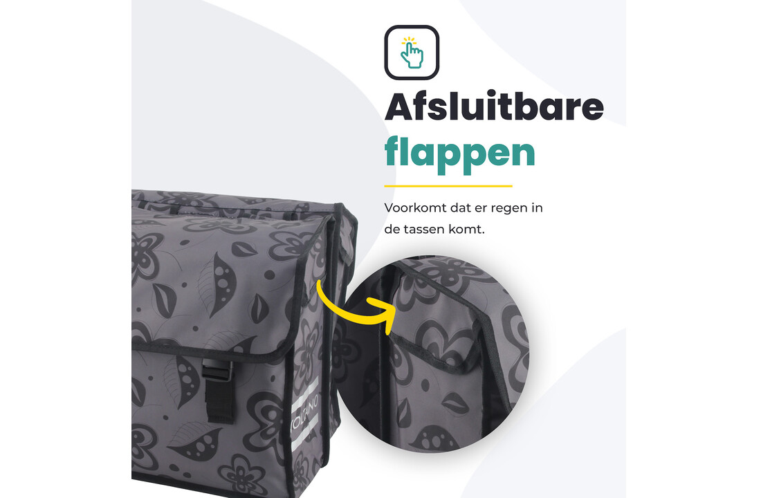 Voltano Dubbele Fietstas Floral Fusion - Grijs Met Bloemen - 38 Liter - Waterdicht Polyester