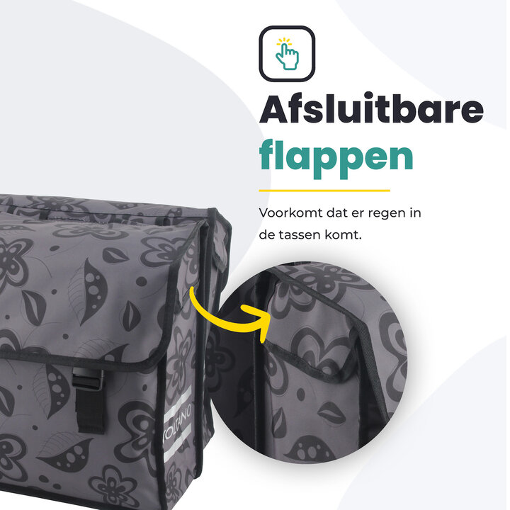 Voltano Dubbele Fietstas Floral Fusion - Grijs Met Bloemen - 38 Liter - Waterdicht Polyester