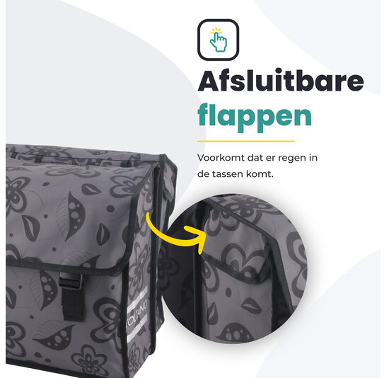 Voltano Dubbele Fietstas Floral Fusion - Grijs Met Bloemen - 38 Liter - Waterdicht Polyester