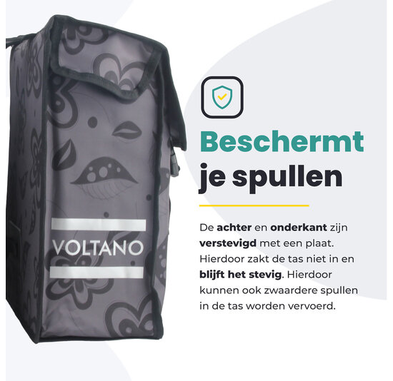 Voltano Dubbele Fietstas Floral Fusion - Grijs Met Bloemen - 38 Liter - Waterdicht Polyester