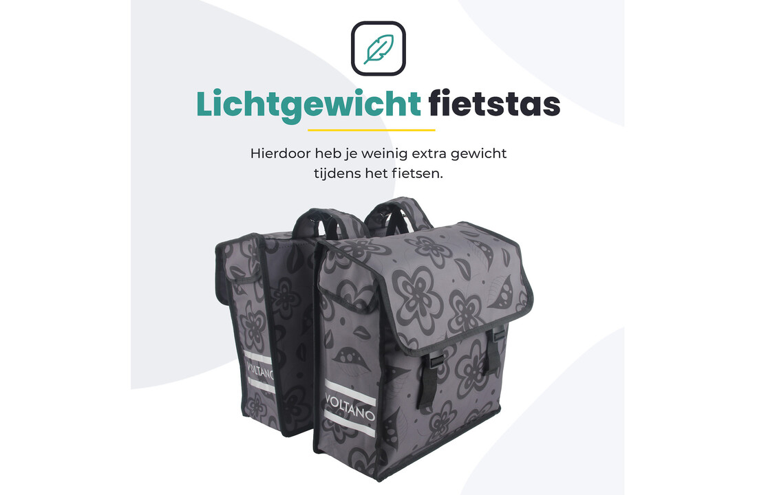 Voltano Dubbele Fietstas Floral Fusion - Grijs Met Bloemen - 38 Liter - Waterdicht Polyester