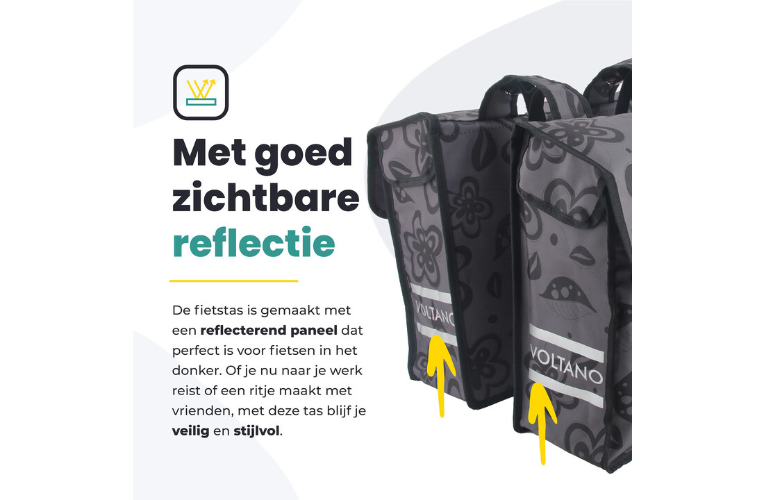 Voltano Dubbele Fietstas Floral Fusion - Grijs Met Bloemen - 38 Liter - Waterdicht Polyester