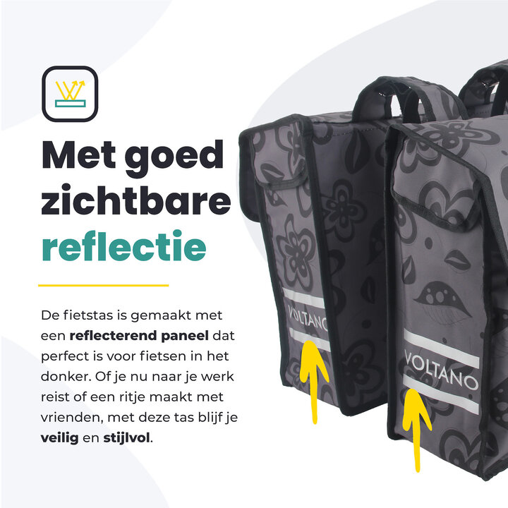 Voltano Dubbele Fietstas Floral Fusion - Grijs Met Bloemen - 38 Liter - Waterdicht Polyester