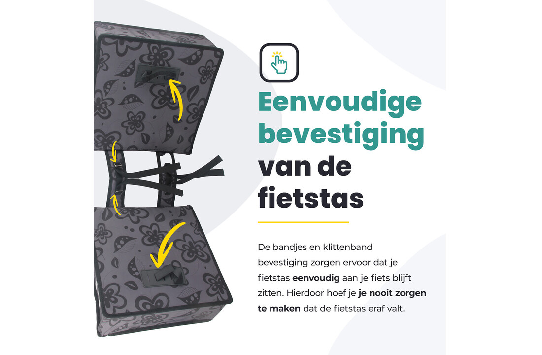 Voltano Dubbele Fietstas Floral Fusion - Grijs Met Bloemen - 38 Liter - Waterdicht Polyester