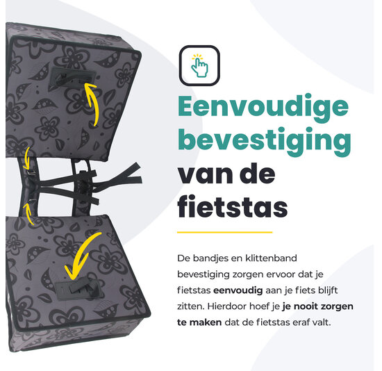 Voltano Dubbele Fietstas Floral Fusion - Grijs Met Bloemen - 38 Liter - Waterdicht Polyester