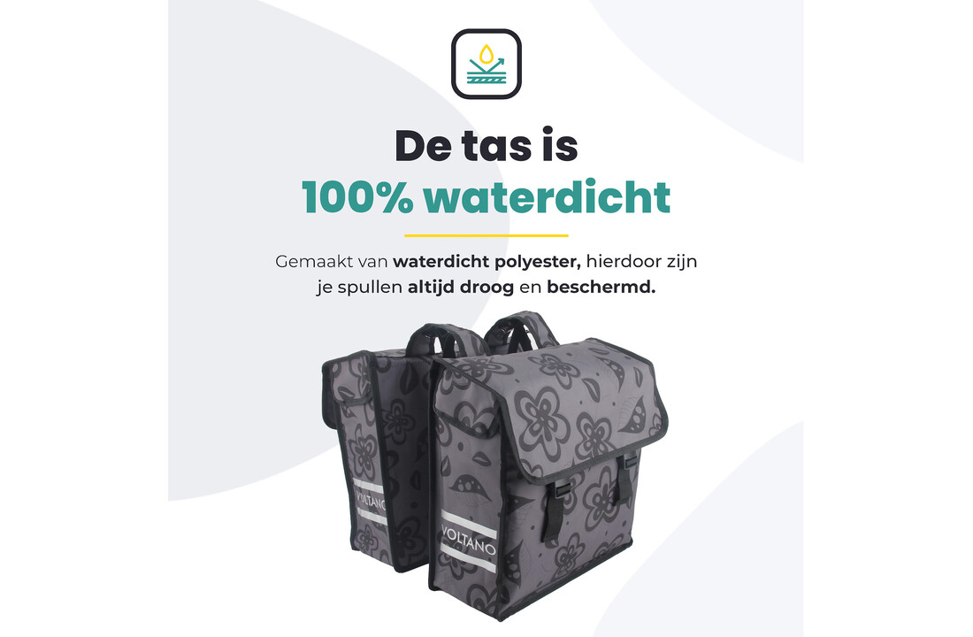 Voltano Dubbele Fietstas Floral Fusion - Grijs Met Bloemen - 38 Liter - Waterdicht Polyester