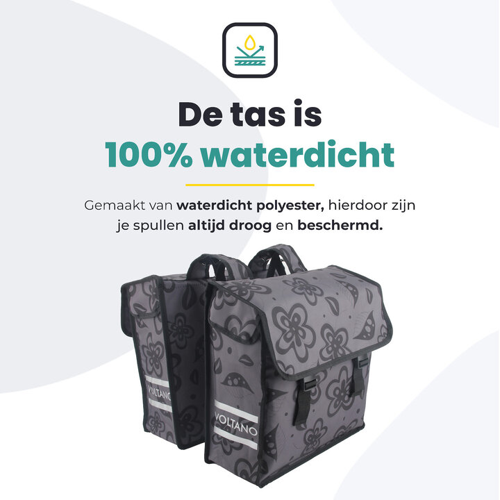 Voltano Dubbele Fietstas Floral Fusion - Grijs Met Bloemen - 38 Liter - Waterdicht Polyester