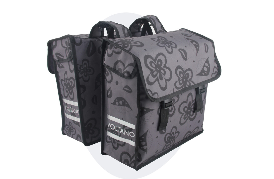 Voltano Dubbele Fietstas Floral Fusion - Grijs Met Bloemen - 38 Liter - Waterdicht Polyester