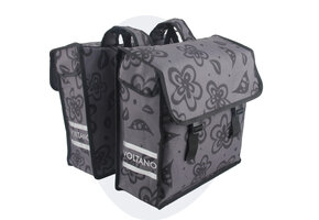 Voltano Dubbele Fietstas Floral Fusion - Grijs Met Bloemen