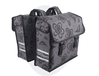 Voltano Dubbele Fietstas Floral Fusion - Grijs Met Bloemen
