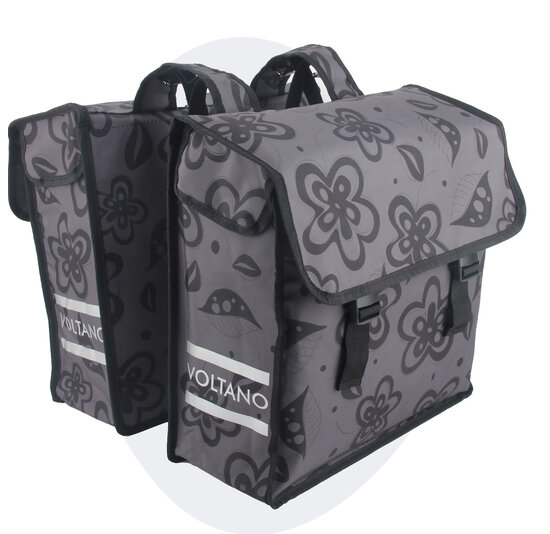 Voltano Dubbele Fietstas Floral Fusion - Grijs Met Bloemen - 38 Liter - Waterdicht Polyester