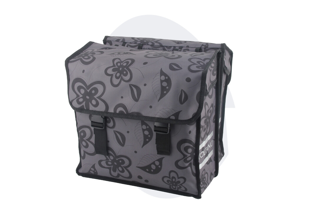 Voltano Dubbele Fietstas Floral Fusion - Grijs Met Bloemen - 38 Liter - Waterdicht Polyester