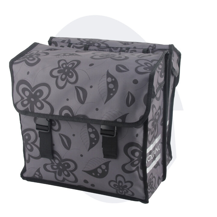 Voltano Dubbele Fietstas Floral Fusion - Grijs Met Bloemen - 38 Liter - Waterdicht Polyester