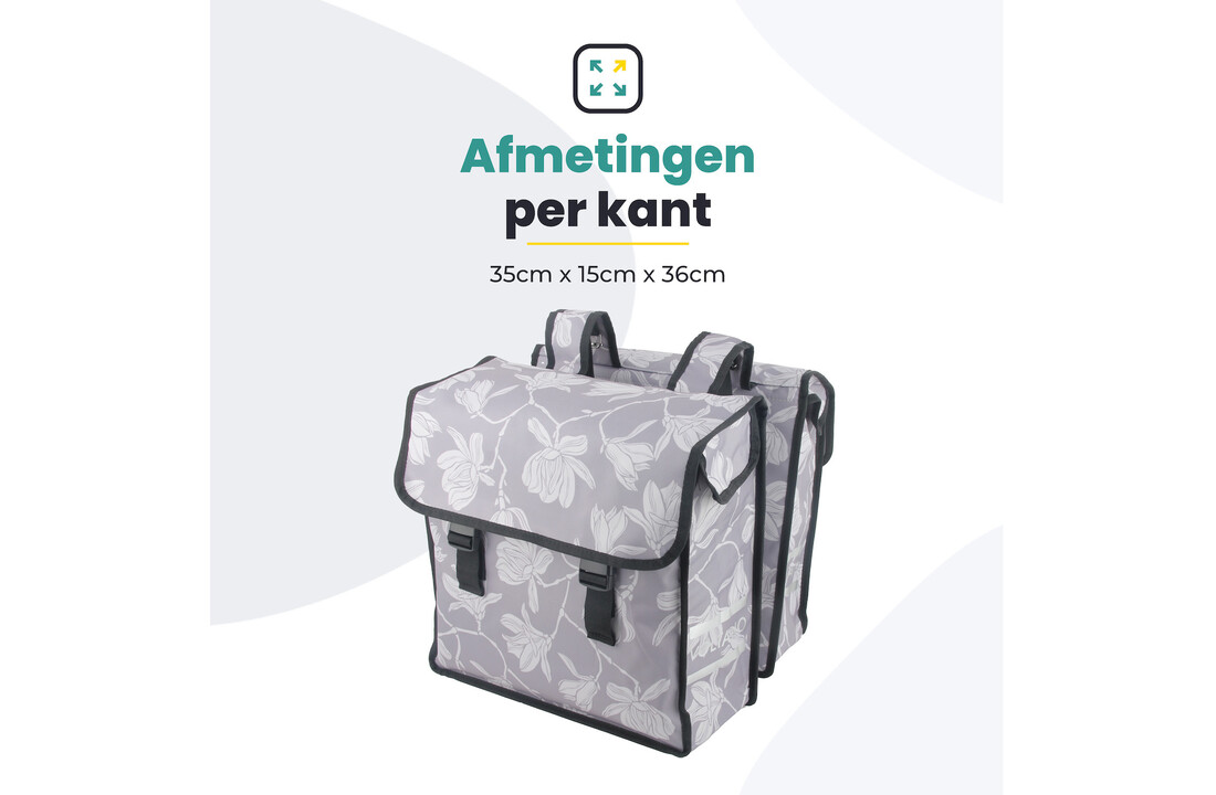 Voltano Dubbele Fietstas Rose Harmony - Grijs Met Bloemen - 38 Liter - Waterdicht Polyester