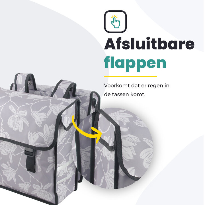 Voltano Dubbele Fietstas Rose Harmony - Grijs Met Bloemen - 38 Liter - Waterdicht Polyester