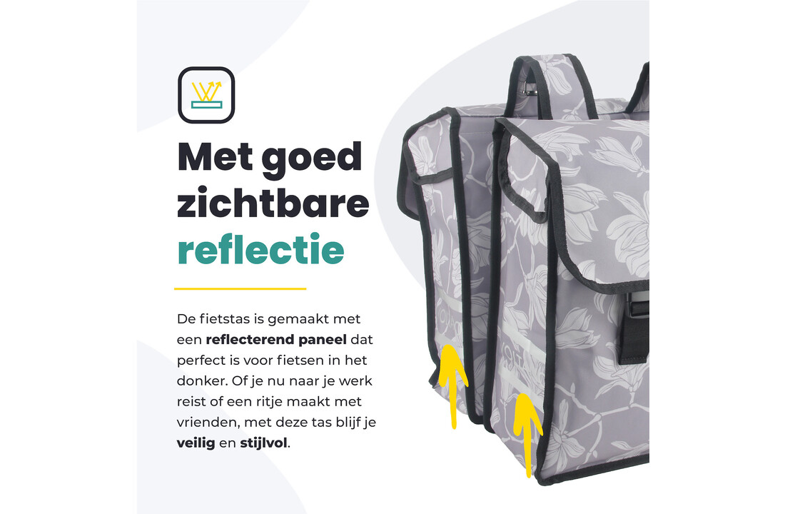 Voltano Dubbele Fietstas Rose Harmony - Grijs Met Bloemen - 38 Liter - Waterdicht Polyester