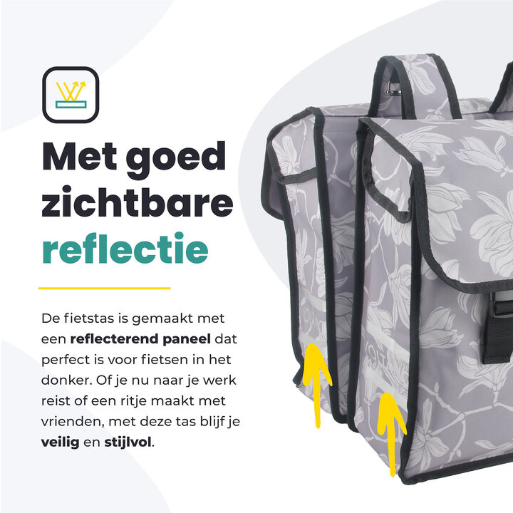 Voltano Dubbele Fietstas Rose Harmony - Grijs Met Bloemen - 38 Liter - Waterdicht Polyester