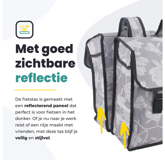 Voltano Dubbele Fietstas Rose Harmony - Grijs Met Bloemen - 38 Liter - Waterdicht Polyester